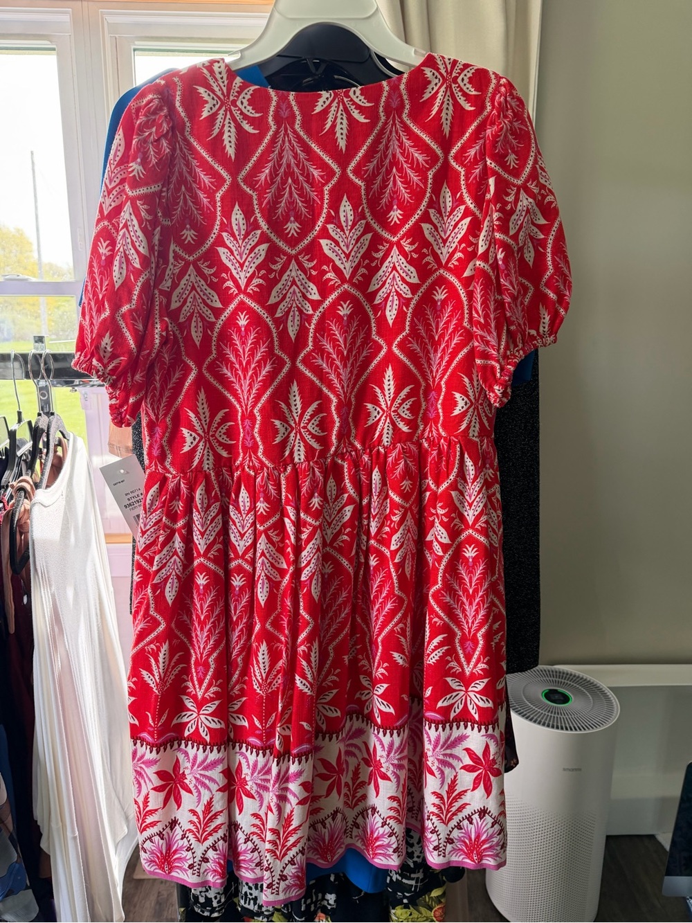 MSK Printed Tie-Neck Short-Sleeve Dress -SMALL-NEW - Picture 4 of 5